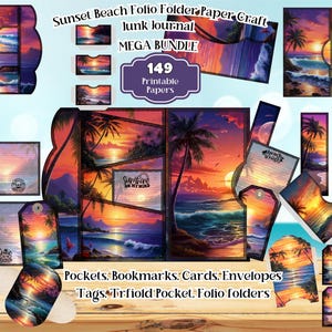 Tropical Beach Folio Junk Journal Kit With Ephemera: Printable Summer Ocean DIY Folder Paper Craft - Pockets, Tags, Writing Cards, Envelopes