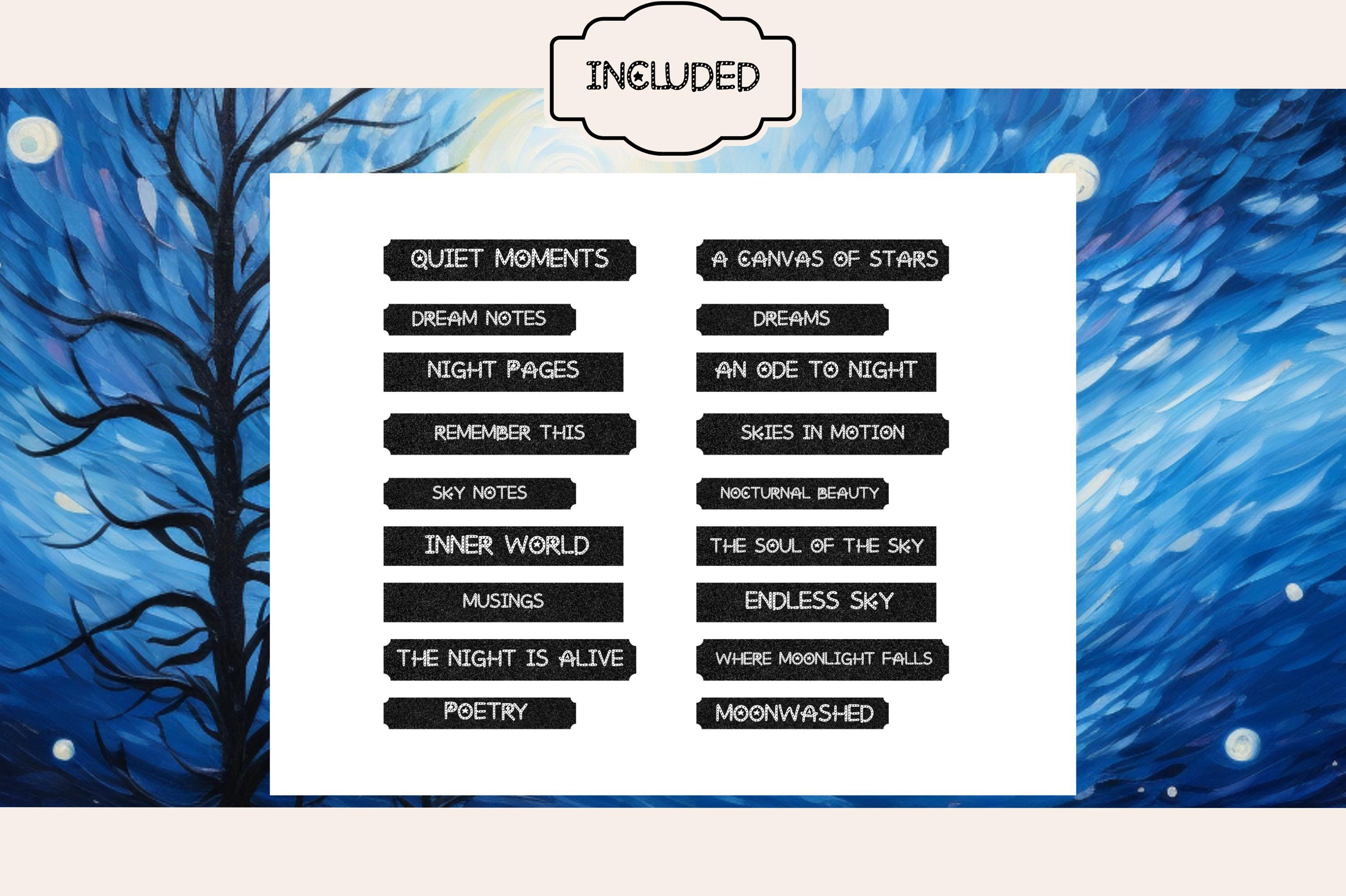 Celestial Words Mini Phrases Labels Bundle – Night Sky Star Moon Word ...