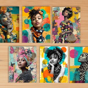39 Whimsical African American Mixed Media Afrocentric Art, Feminine Ladies Collage Journal Papers Kit, Soulful Black Women Pages, Printable image 4