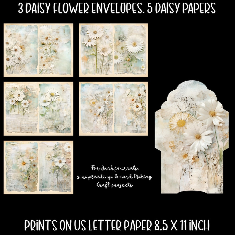 Daisy Flower Collage Junk Journal Papers & Envelopes, Daisies Scrapbook ...