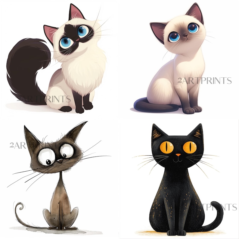 Cat PNG Clipart, Quirky Cats Clip Art, Cat & Kitten Images, Cute Cat Graphics, Funny Whimsical Kitty Cats Art Digital Bundle