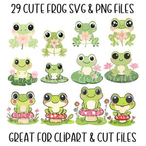 Cute Mushroom Frogs Clipart | PNG SVG Files | For Trendy Sticker & Girly T Shirts Sublimation Design | Frog Wall Art Graphic, Commercial Use
