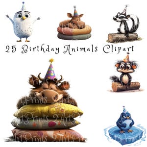 Joli anniversaire animaux Clipart célébration Photo Clip Art, Clipart anniversaire PNG, carnet de bord, scrapbooking, fabrication de cartes