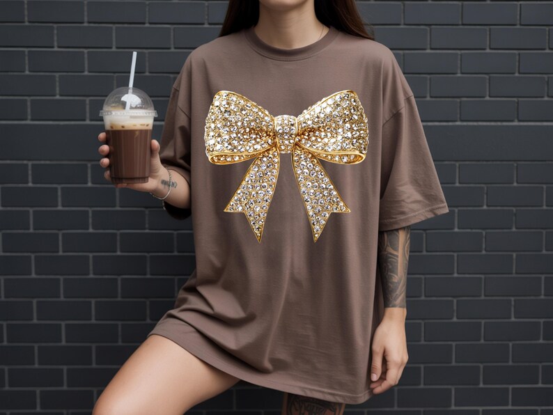 11 Gold Glitter Sparkly Coquette Bow Png, Christmas Diamond Bows Clipart, Digital Download Shirt Graphic | Commercial Use image 7