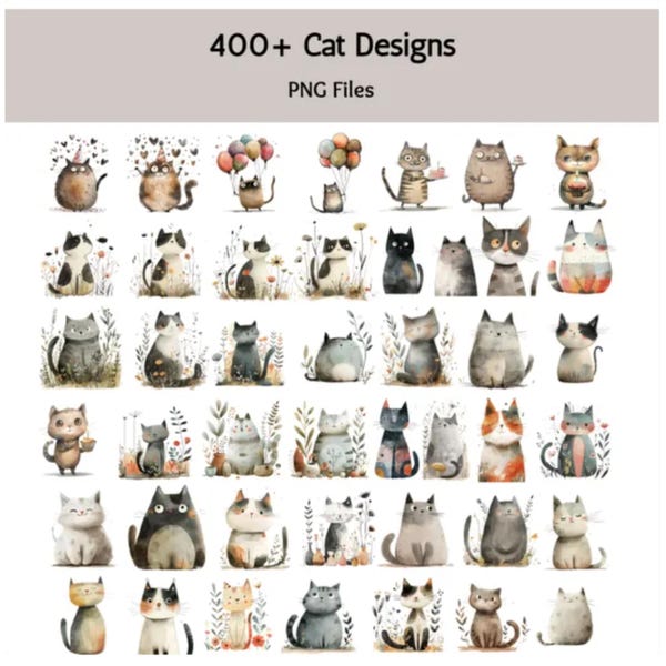 Más de 400 diseños de imágenes PNG de gatos adorables y peculiares, imágenes de gatitos, gatos divertidos, gatitos extravagantes y un gran paquete de gráficos digitales.