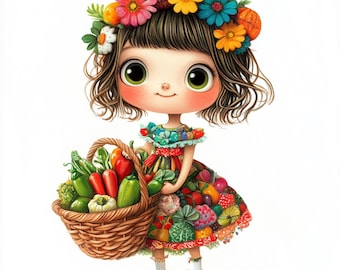14 Summer Garden Girl Clipart Bundle, Colorful Spring Gardener Gardening Vegetables Clip Art, Graphics Images For Card Designs Scrapbook etc