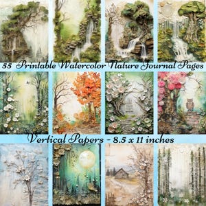 55 pages de carnet de bord aquarelle forêt | Imprimable | Papier naturel | Papiers Forest Tree | Papier numérique forêt arbres, papier scrapbooking forêt