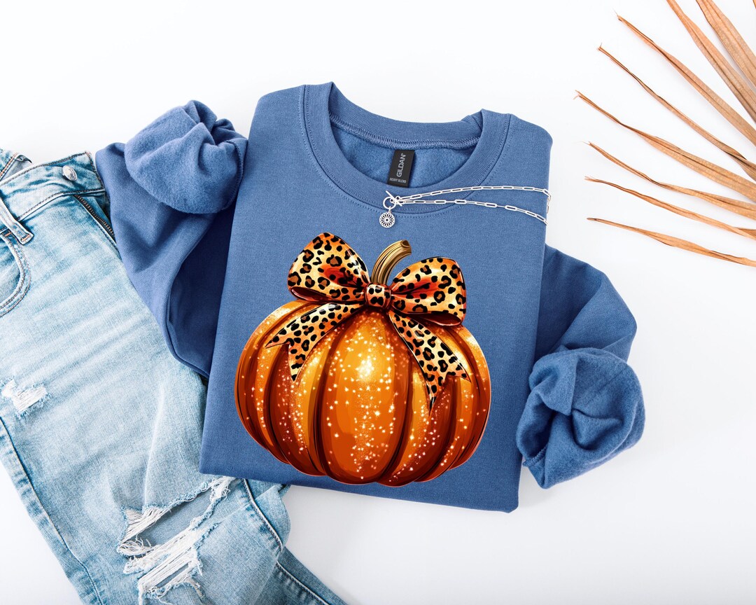 Coquette Pumpkin Leopard Bow PNG | Fall Sparkle Glitter Pumpkin Shirt ...