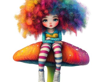 Colorful Girl PNG Clipart Bundle, Whimsical Cartoon Fantasy Art, For Digital & DIY Crafts, Scrapbook, Card Designs, Junk Journal, Printable