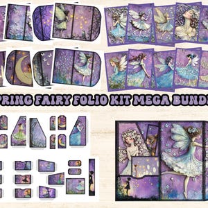 Kit de diario imprimible de hadas, papeles de hadas, efímeras, carpeta tríptico plegable, bolsillos, marcapáginas, etiquetas y tarjetas.