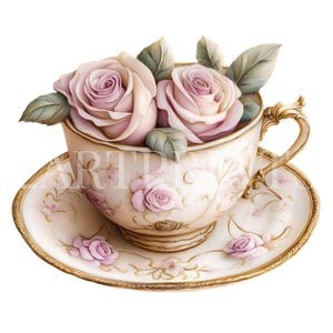 25 Clipart di tazze da tè con fiori floreali / Design shabby chic / Sublimazione / Stampabile / Disegni di tazze da tè con fiori ad acquerello