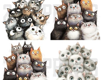 24 Cute Cartoon Cat Clipart Bundle, Quirky Whimsical Animal PNG Cats Photo Clip Art Files (Commercial Use)