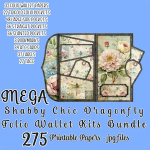 Kit imprimible de diario creativo Shabby Chic Dragonfly Folio: efímeros de primavera y verano, bolsillos, tarjetas, etiquetas, etiquetas