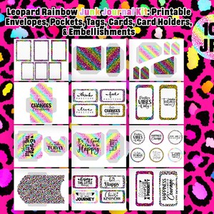 Rainbow Leopard Junk Journal Kit: Printable Envelopes, Pockets, Tags, Journal Cards, Card Holders, Embellishments (Digital Download)