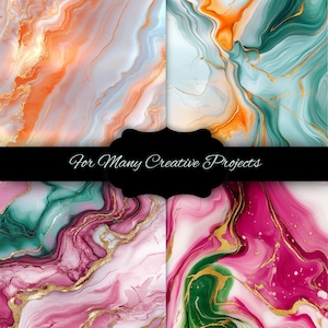 Alcohol Ink Rainbow Digital Paper Bundle, Marble Texture Backgrounds