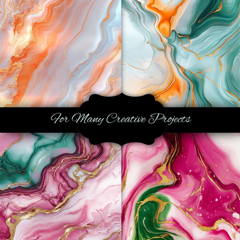 Alcohol Ink Rainbow Digital Paper Bundle, Marble Texture Backgrounds