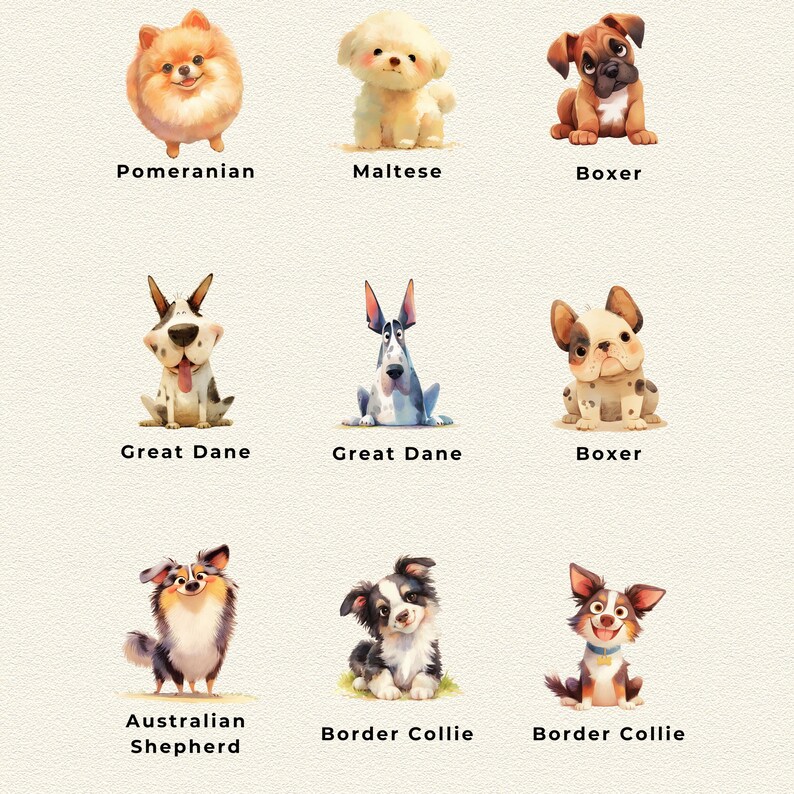 54 Cute Watercolor Dogs Clipart Bundle | Whimsical Puppy PNG Clip Art ...