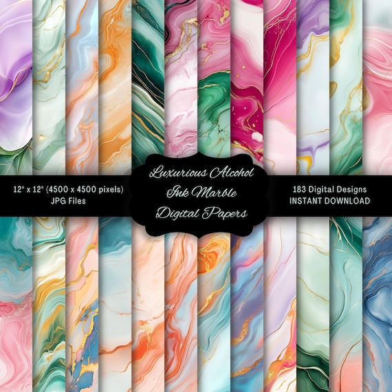 183 Rainbow Marble Backgrounds Digital Paper JPG Bundle | Colorful Alcohol Ink Texture | Printable | Scrapbooking Craft Card Marbled Papers