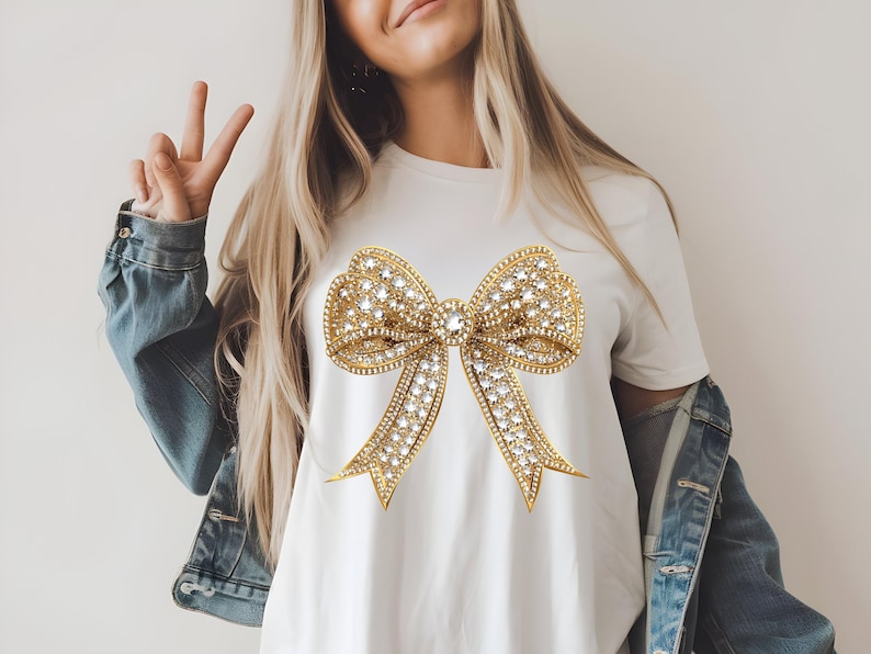 Gold Glitter Coquette Bow PNG, Sparkly Christmas Bow, Gold Bows Files, Sparkling Bridal Bow, Golden Rhinestone Bow