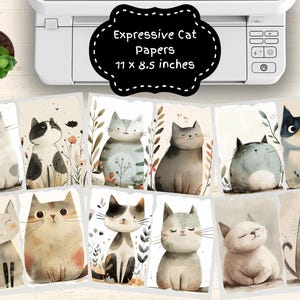 Lot de 39 carnets de voyage pour chats | fond de chat | Numérique chats excentriques | Chats expressifs | Papier de scrapbooking pour chats | minou