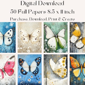 Papiers papillon colorés imprimables | Lot de 50 pages de journal indésirable de la nature fantaisiste
