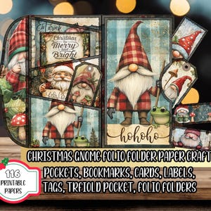 Kit de journal indésirable nain de Noël folio dossier pliant projet d'artisanat en papier bricolage imprimable éphémères pochettes signets cartes étiquettes étiquettes