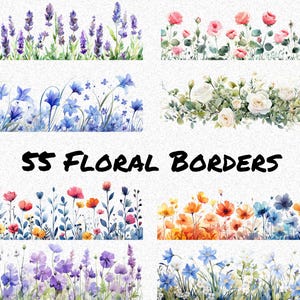 Clipart z obramowaniem z dzikimi kwiatami | Kwiaty polne | 55 SVG PNG | Obramowanie z kwiatami PNG | Fantazyjne kwiaty | Uroczy clipart z kwiatami | Clipart z zaproszeniem