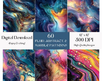 60 Fundos Abstratos de Mármore Fluido com Padrões Coloridos em 3D e Espirais para Impressão em Cartões de Agenda, Arte Digital para Uso Comercial
