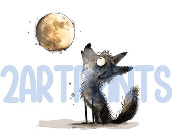 36 Cartoon Wolf PNG Clipart Graphics: Whimsical Moon Animal Art | BONUS Svg T Shirt Text Files