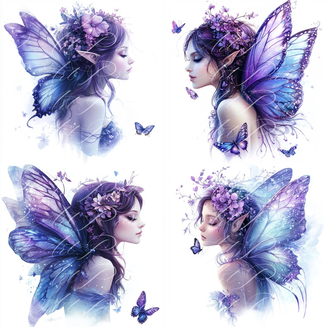 Watercolor Fairy Clipart Set: Blue Purple Fantasy Art (digital Download ...