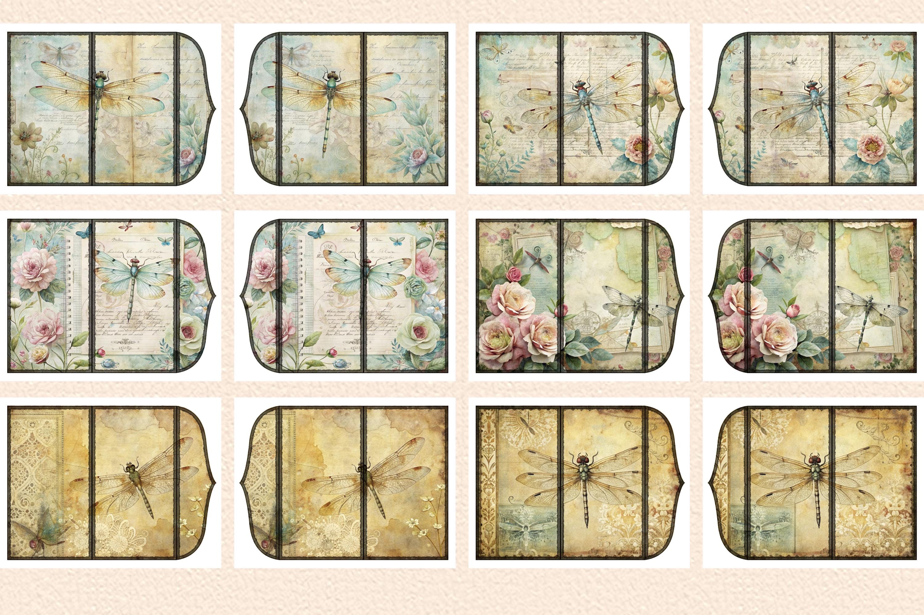 Printable Dragonfly Trifold Folio Kit, DIY Shabby Chic Junk Journal ...
