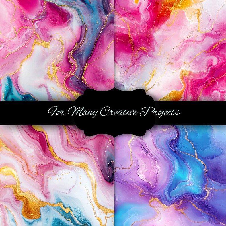 Alcohol Ink Rainbow Digital Paper Bundle, Marble Texture Backgrounds