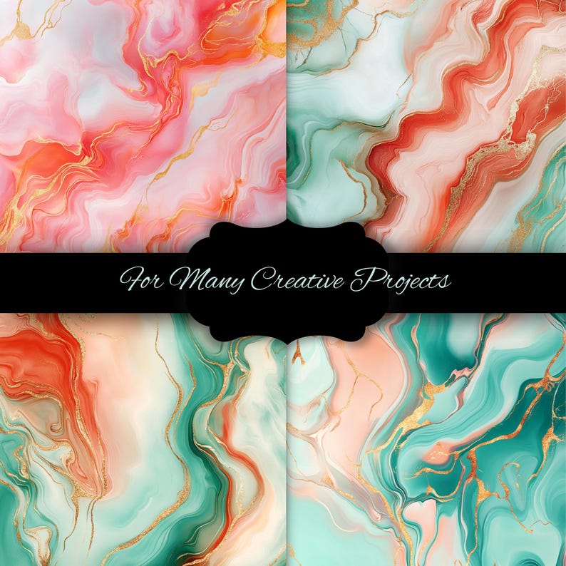 Alcohol Ink Rainbow Digital Paper Bundle, Marble Texture Backgrounds