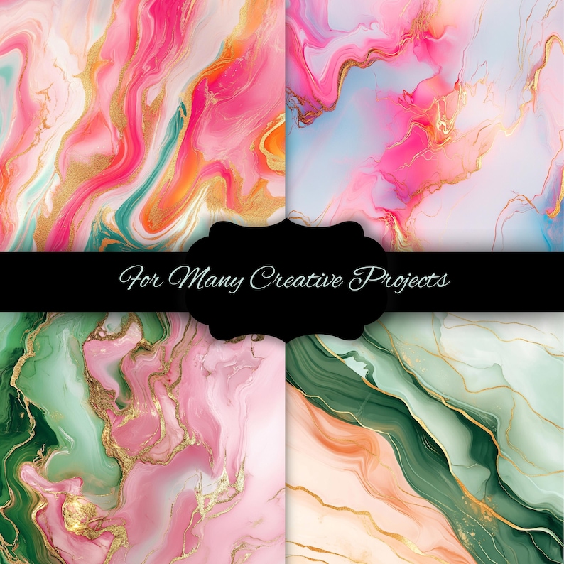 Alcohol Ink Rainbow Digital Paper Bundle, Marble Texture Backgrounds