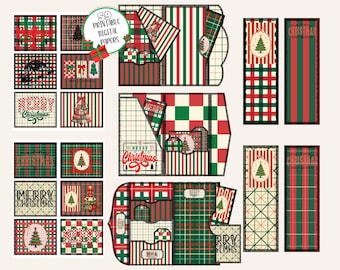 107 DIY Christmas Folding Folio Junk Journal Kit & Printable Festive Ephemera, Pockets Tags Cards Labels Bookmarks | For Winter Paper Crafts