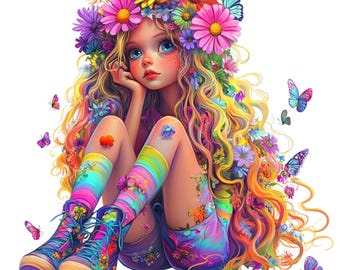 Spring Girl PNG Clipart Bundle, Whimsical Illustrations, Colorful Floral Girls Printable Graphics, For Card Making Designs, Junk Journal