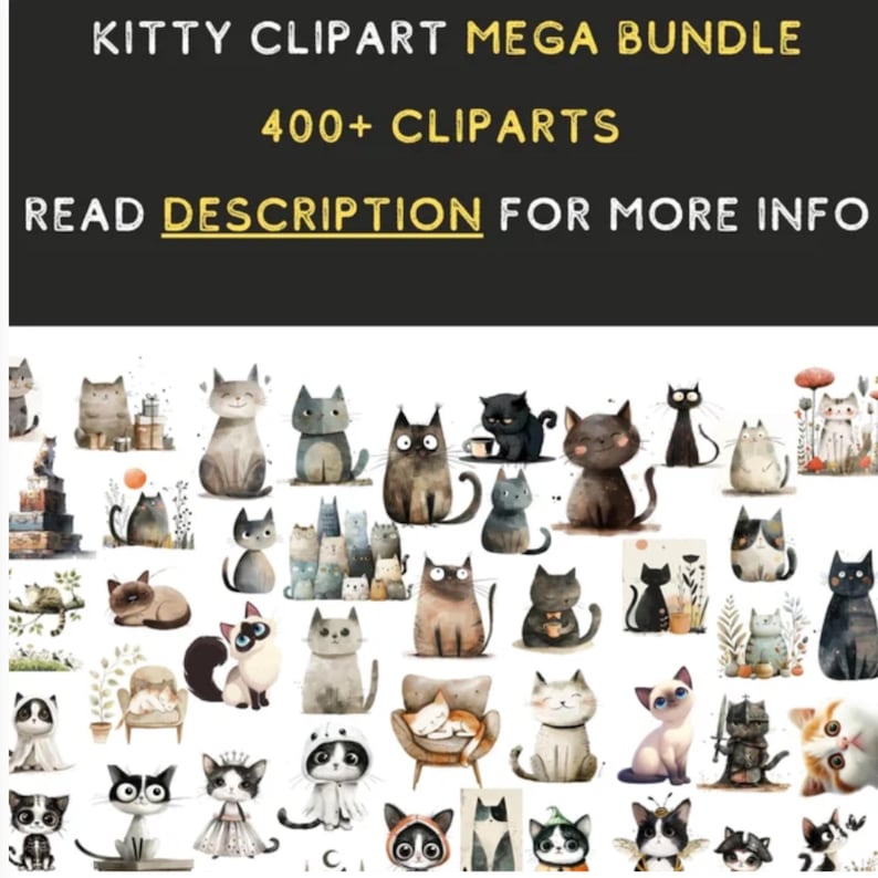 Cat PNG Clipart, Quirky Cats Clip Art, Cat & Kitten Images, Cute Cat Graphics, Funny Whimsical Kitty Cats Art Digital Bundle