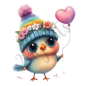Clipart de fiesta de cumpleaños, pájaros, animales de dibujos animados, clipart de acuarela, cumpleaños de pájaro, uso comercial / 20 imágenes prediseñadas
