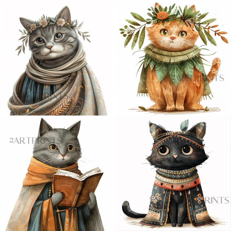 Cat PNG Clipart, Quirky Cats Clip Art, Cat & Kitten Images, Cute Cat Graphics, Funny Whimsical Kitty Cats Art Digital Bundle