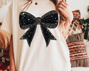 Black Glitter Coquette Bow PNG Sublimation Design, Shirt Png