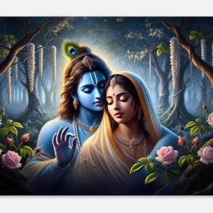 Radha and Krishna Divine Dawn, Canvas Art Print, Home Office Wall Living Room Studio Decor, Hindu Heritage Indian Ethnic Gift, Ready to Hang