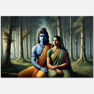 Lord Rama and Sita in a Peaceful Forest Canvas Print, Wall Art Home Office Studio Dorm Room Decor, Hindu Ramayan Heritage Gift Ready to Hang