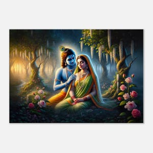 Lord Krishna and Radha Peaceful Dawn, Canvas Art Print, Home Office Living Room Wall Decor, Hindu Heritage Indian Ethnic Gift, Ready to Hang