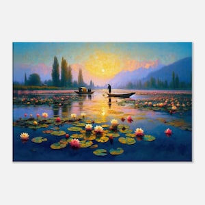 Kashmir Dawn Mountain Lake Canvas Print, Himalayan Valley Landscape Wall Art Home Office Decor Indian Ethnic Heritage Gift, Ready to Hang