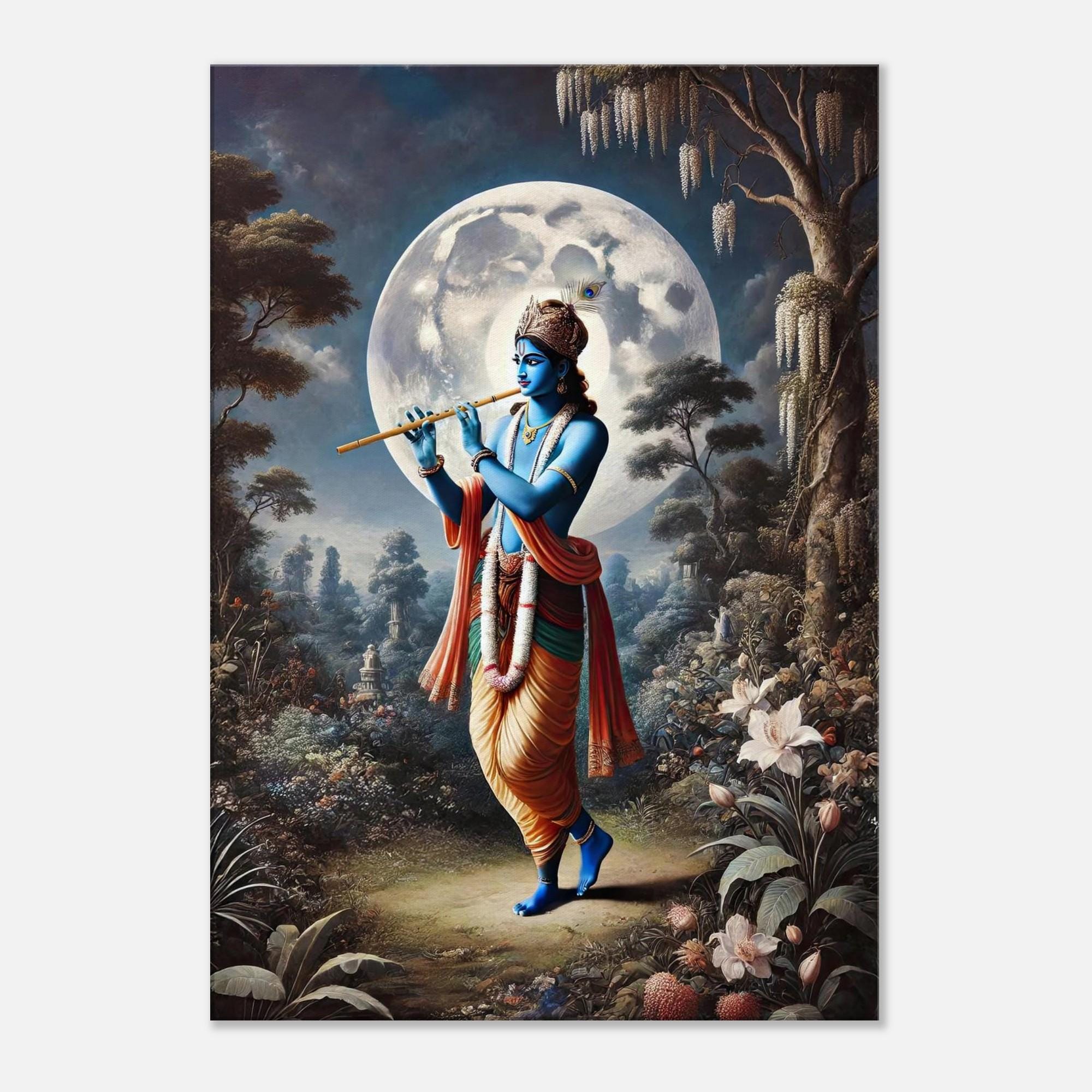Krishna Moonlight Garden Walk Canvas Print, Wall Art Home Studio