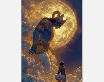 Lord Krishna zeigt Arjuna seine Vishvarupa-Form bei Kurukshetra Leinwand, Wandkunst, indisches Hindu-Herbesgeschenk, fertig zum Aufhängen