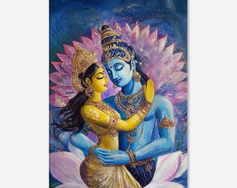 ラクシュミとヴィシュヌ - ヴィンテージスタイルのインドのヒンドゥー