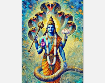 Hindu God Vishnu with Sheshnag Canvas Print, Wall Art Home Office Dorm Room Studio Decor, Indian Heritage Ethnic Gift, Ready to Hang Art
