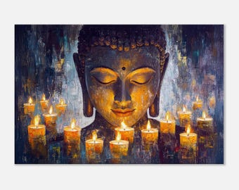 Meditative Face Buddha Peaceful Canvas Print, Wall Art Home Office Yoga Room Studio Dorm India Nepal Heritage Zen Decor Gift, Ready to Hang