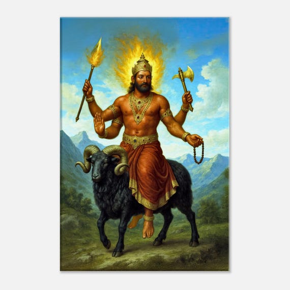 ヒンドゥー教の火の神アグニのキャンバスプリント、背の高い壁アート